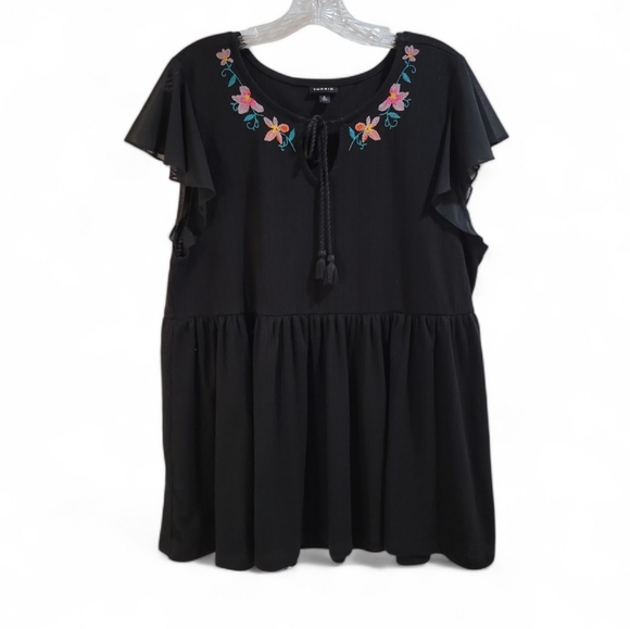 Torrid Black Boho Floral Skirted Tunic‎ Chiffon Flutter Sleeves Women's 2X (2) - Picture 1 of 7